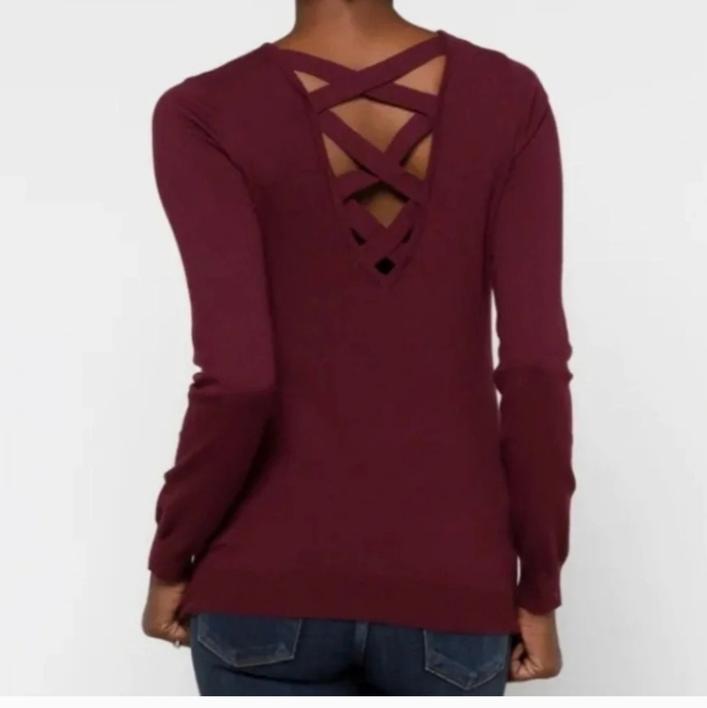 Love Ellie Burgundy Sweater with Crisscross Back